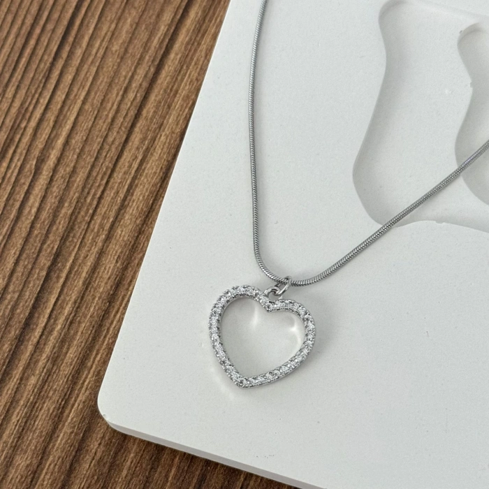 Kalp Silver Taşlı Kolye