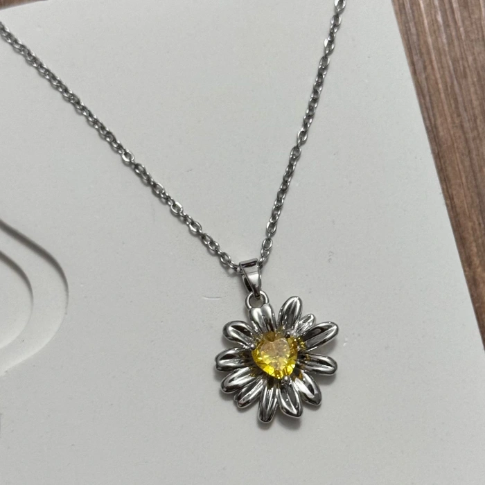 Sarı Taşlı Kolye Silver