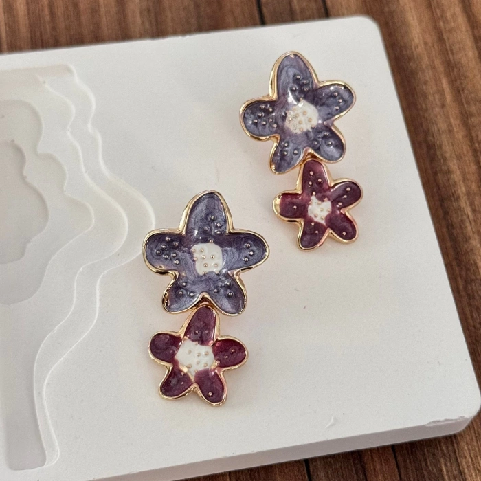 Çiçekli Renkli Küpe Gold