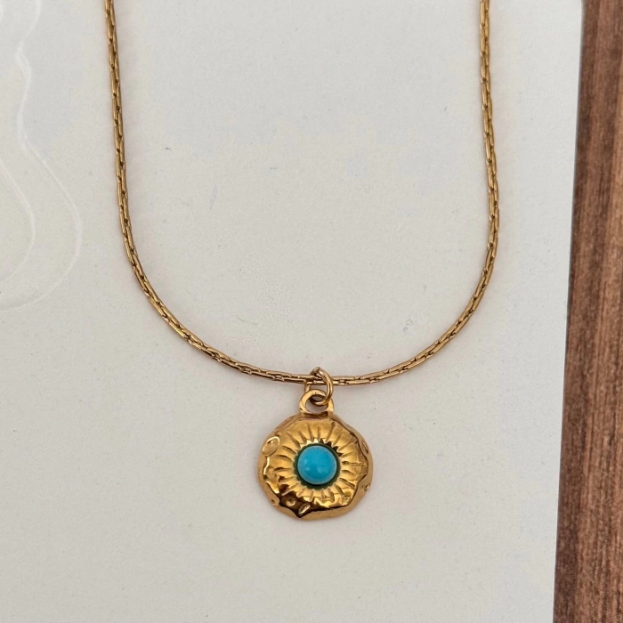 Yuvarlak Mavi Boncuk Kolye