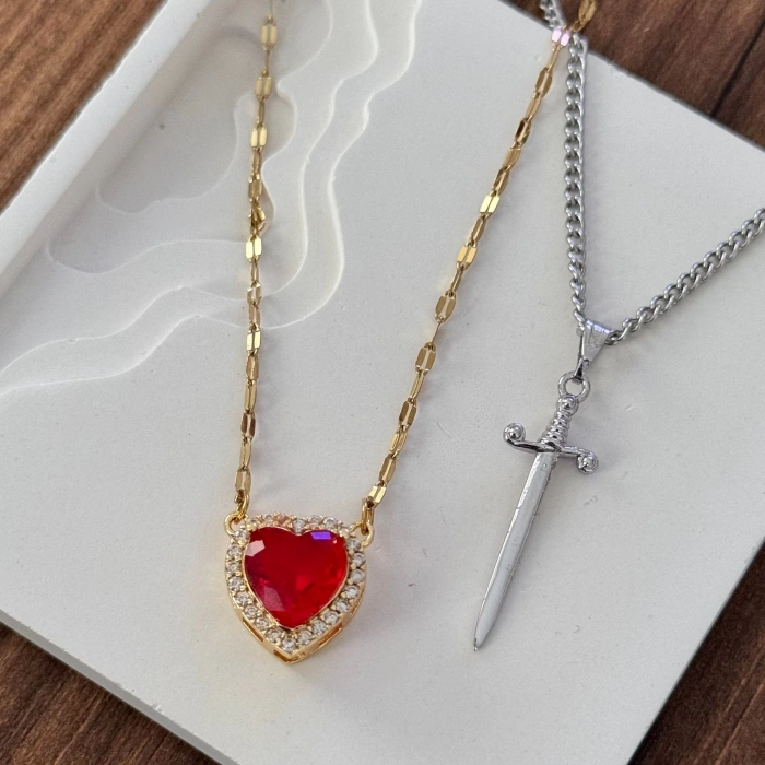 Kalp ve Kılıç Kolye İkili