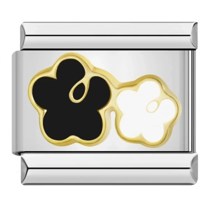 Siyah Beyaz Çiçek - 149 - İtalyan Bileklik Charmı