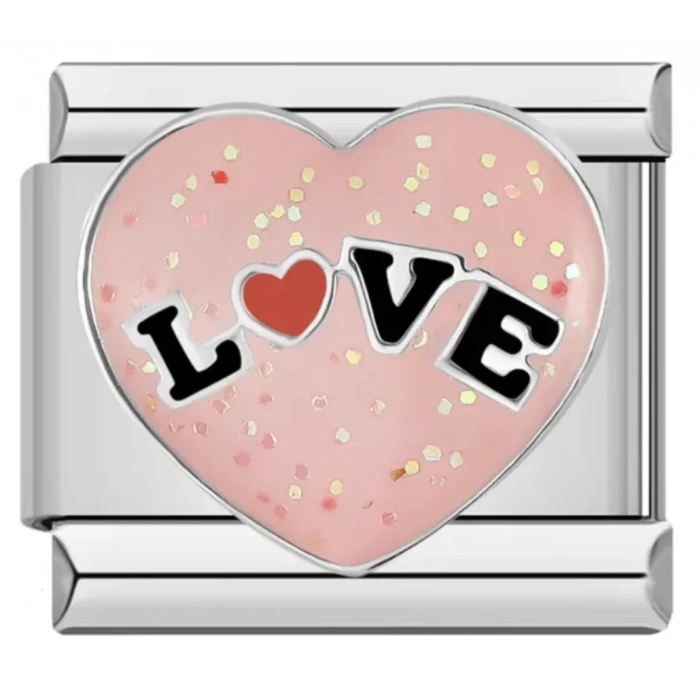 Love Yazılı Kalp Pembe - 19 - İtalyan Charm
