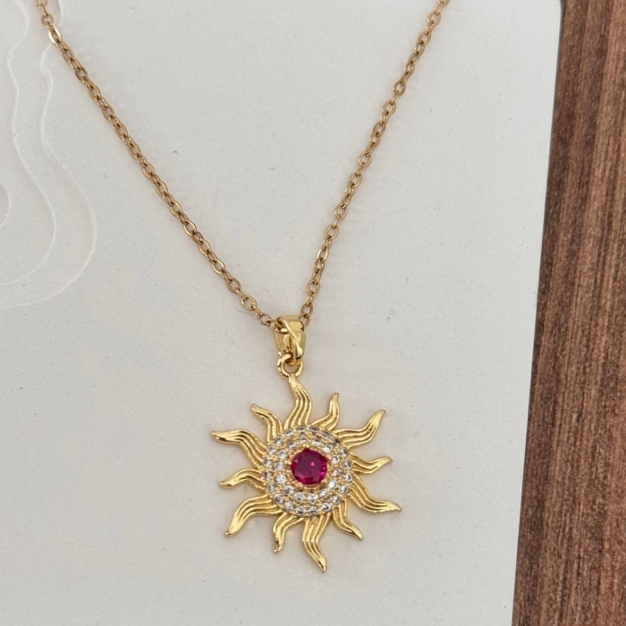 Güneş Pembe Taşlı Kolye
