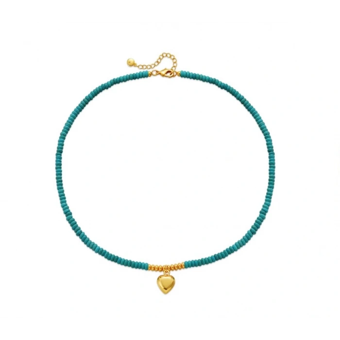 Kalpli Yeşil Boncuklu Kolye - Özel Seri