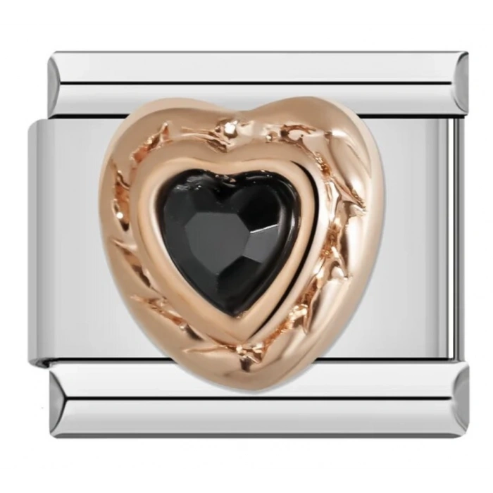Siyah Taşlı Kalp - 150 - İtalyan Bileklik Charmı
