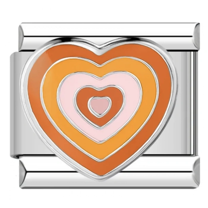 Turuncu İç İçe Kalp - 182 - İtalyan Bileklik Charmı