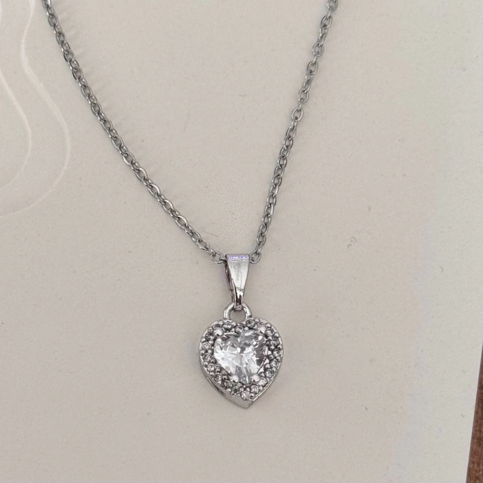 Parıltılı Kalp Kolye Silver