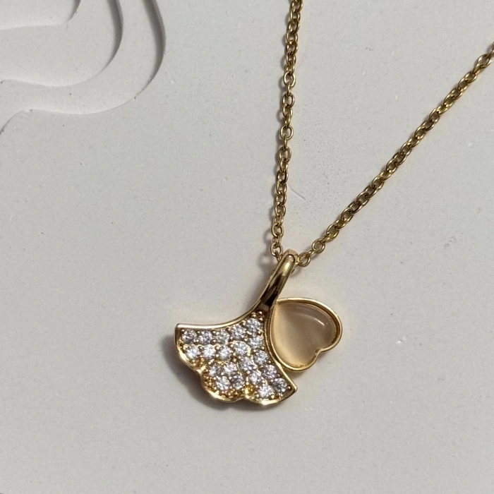 Zarif Taşlı Kolye Gold