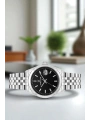 Çelik Kordon Takvimli Erkek Kol Saati Bileklik Hediyeli Gümüş-Siyah sddk095