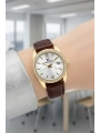 Deri Kordon Çelik Kasa Kadın Kol Saati+Bileklik Hediyeli Kahve-Gold sddk107