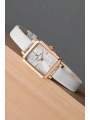 Deri Kordon Çelik Kasa Kadın Kol Saati+Bileklik Hediyeli Beyaz-Rose sddk108