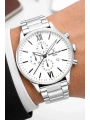 Erkek Kol Saati Takvimli Çelik Kordon Bileklik Hediyeli Gümüş-Beyaz sddk003