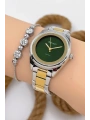 Kadın Kol Saati Gümüş-Gold Renk Çelik Kordon Çelik Kasa Gümüş-Gold-Yeşil sdfer144
