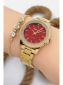 Kadın Kol Saati - Şık Çelik Kordon Ve Kasa, Orijinal Ve Garantili Gold-kırmızı Sdfer147