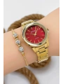 Kadın Kol Saati - Şık Çelik Kordon Ve Kasa, Orijinal Ve Garantili Gold-kırmızı Sdfer147