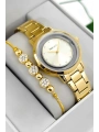 Çelik Kordon & Kasa Kadın Kol Saati, Şeffaf Arka Cam Kapak Gold Sdfer180