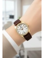 Deri Kordon Çelik Kasa Kadın Kol Saati+Bileklik Hediyeli Kahve-Gold sddk107