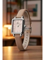 Deri Kordon Çelik Kasa Kadın Kol Saati+Bileklik Hediyeli Pudra sddk108