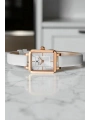 Deri Kordon Çelik Kasa Kadın Kol Saati+Bileklik Hediyeli Beyaz-Rose sddk108