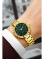Çelik Kordon Taşlı Kasa Kadın Kol Saati Gold Yeşil sdfer183