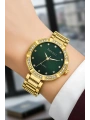 Çelik Kordon Taşlı Kasa Kadın Kol Saati Gold Yeşil sdfer183
