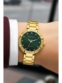 Çelik Kordon Taşlı Kasa Kadın Kol Saati Gold Yeşil sdfer183