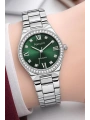 Çelik Kordon Taşlı Çelik Kasa Kadın Kol Saati Gümüş-Yeşil sdfer192