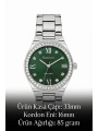 Çelik Kordon Taşlı Çelik Kasa Kadın Kol Saati Gümüş-Yeşil sdfer192