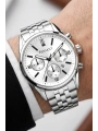 Takvimli Erkek Kol Saati Çelik Kordon Gümüş-Beyaz Bileklik Hediyeli 3atm Sdfer193