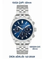Takvimli Erkek Kol Saati Çelik Kordon Gümüş-Mavi Bileklik Hediyeli 3atm Sdfer193