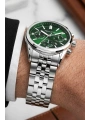 Takvimli Erkek Kol Saati Çelik Kordon Gümüş-Yeşil Bileklik Hediyeli 3atm Sdfer193
