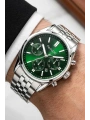 Takvimli Erkek Kol Saati Çelik Kordon Gümüş-Yeşil Bileklik Hediyeli 3atm Sdfer193
