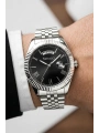 Takvimli Erkek Kol Saati Çelik jübile Kordon Gümüş-Siyah Bileklik Hediyeli 3atm Sdfer194