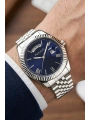 Takvimli Erkek Kol Saati Çelik jübile Kordon Gümüş-Mavi Bileklik Hediyeli 3atm Sdfer194