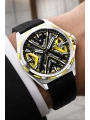 Silikon Kordon Çelik Kasa Otomatik Mekanizma Erkek Kol Saati Siyah-Sarı sddk102