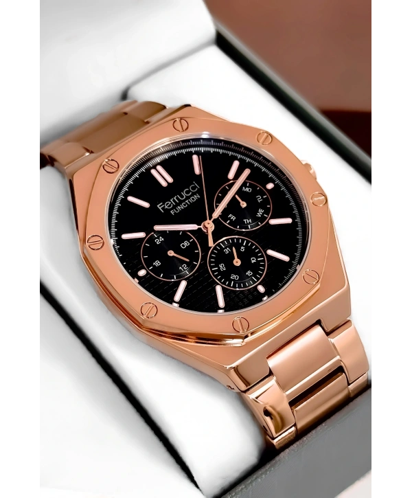 Erkek Kol Saati Rose Renk Çelik Kordon ve Kasa, Function sdfer001
