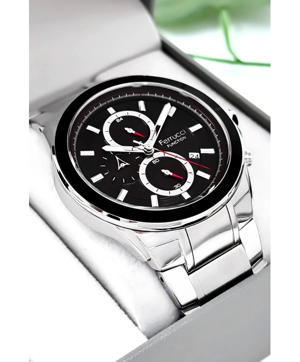 Erkek Kol Saati Function Gümüş-siyah Renk 3 Atm Su Geçirmezlik Bileklik Hediyesi Ile Sdfer0