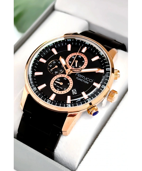 Function Erkek Kol Saati Siyah Renk Çelik Kordon Ve Rose Kasa, Sdfer004