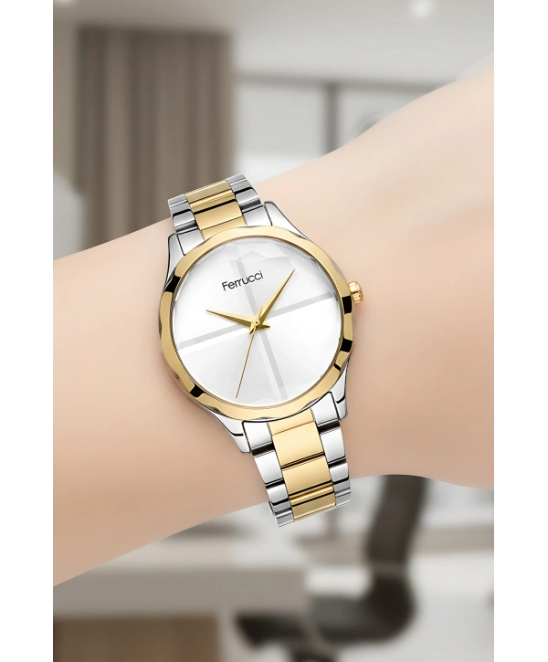 Ferrucci Kadın Kol Saati Çelik Kordon 3 Atm Suya Dayanıklı Bileklik Hediyeli Gold Sdfer054