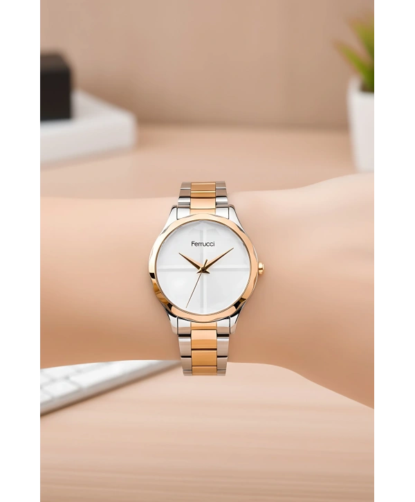 Ferrucci Kadın Kol Saati Çelik Kordon 3 Atm Suya Dayanıklı Bileklik Hediyeli Rose Gold Sdfer054