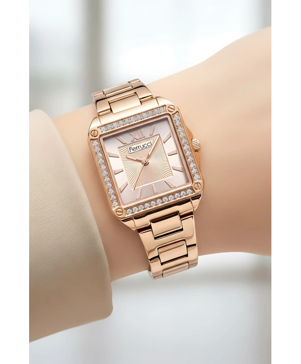 Ferrucci Kadın Kol Saati Çelik Kordon 3 Atm Suya Dayanıklı Bileklik Hediyeli Rose Sdfer046