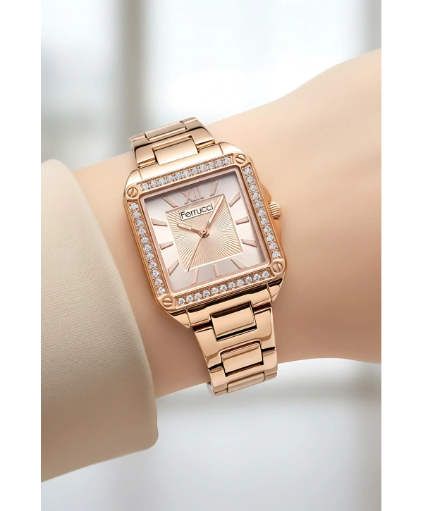Ferrucci Kadın Kol Saati Çelik Kordon 3 Atm Suya Dayanıklı Bileklik Hediyeli Rose Sdfer046