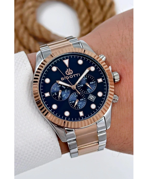 Erkek Kol Saati Çelik Kordon Tüm Fonksiyonlar Aktif Gümüş-rose Gold Sdb001