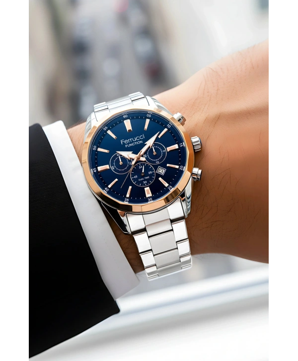 Function Erkek Kol Saati Çelik Kordon Gümüş-Rose Bileklik Hediyeli 3atm sdfer061