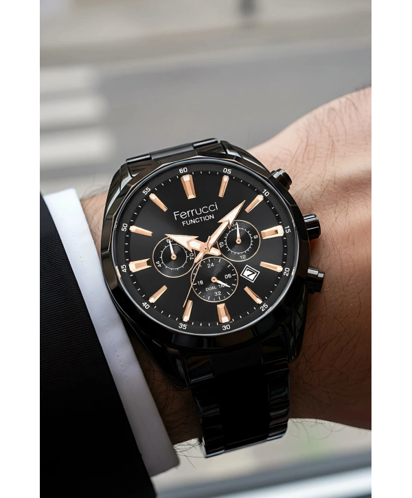 Function Erkek Kol Saati Çelik Kordon Siyah Bileklik Hediyeli 3atm sdfer061