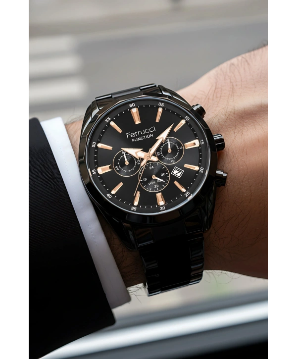 Function Erkek Kol Saati Çelik Kordon Siyah Bileklik Hediyeli 3atm sdfer061
