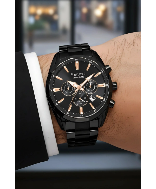 Function Erkek Kol Saati Çelik Kordon Siyah Bileklik Hediyeli 3atm sdfer061