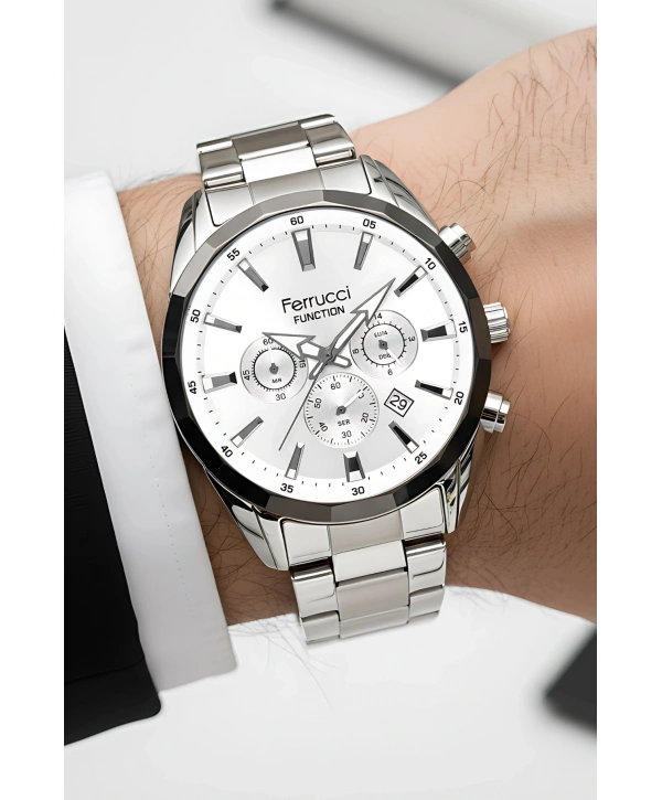 Function Erkek Kol Saati Çelik Kordon Gümüş-Beyaz Bileklik Hediyeli 3atm sdfer061
