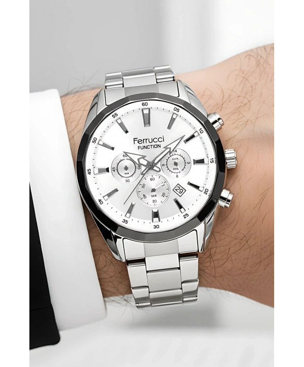 Function Erkek Kol Saati Çelik Kordon Gümüş-Beyaz Bileklik Hediyeli 3atm sdfer061